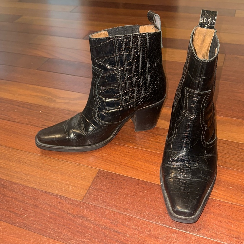 Ganni Callie Black Western Ankle Boot